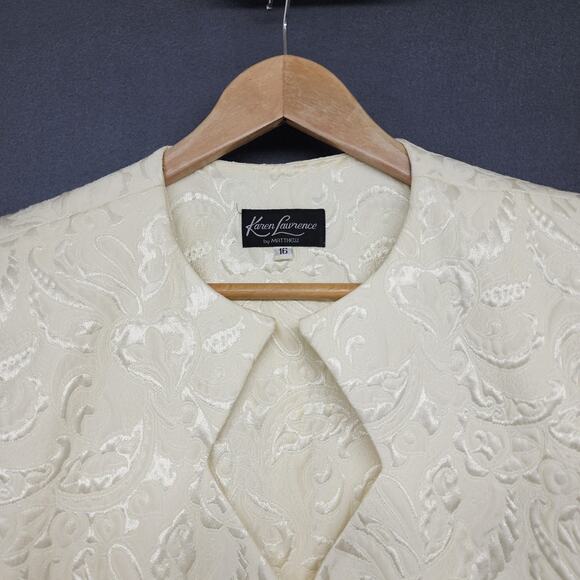 Karen Lawrence by Matthew Brocade Evening Jacket Womens 16 Ivory Beaded Pearl - Picture 4 of 9